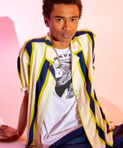 Chemise à motifs fluide et légère - Blanc/jaune/bleu