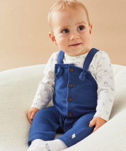 Set salopette denim, écru/bleu - Bleu