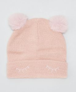 Bonnet pailleté avec pompons - Rose