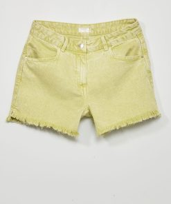 Short en jean avec franges - Jaune
