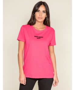T-shirt col rond message FOMEREY - Rose fushia