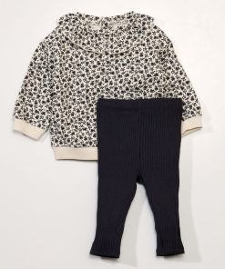 Ensemble sweat + legging - 2 pièces - Blanc/gris