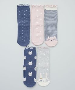 Chaussettes 'animaux' - Lot de 5 - Rose/gris