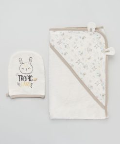 Ensemble cape de bain + gant - beige