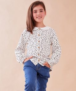 Blouse à pois, - Bleu