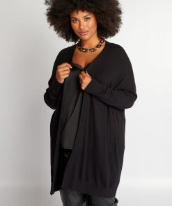Gilet ouvert mi-cuisses - noir