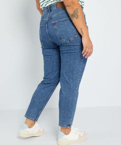 Jean mom taille haute 32L - 5 poches - Bleu