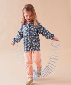 Blouse papillons à longues manches, - Bleu