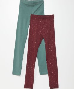 Lot de 2 leggings longs - Vert/bordeaux