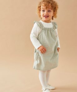 Set robe + t-shirt, écru/sauge - Blanc