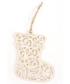Décoration de Noël en bois - Chaussette ajourée - Beige