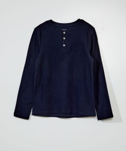 T-shirt col mao - bleu marine