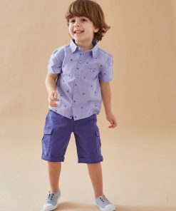Chemise chambray à manches courtes, - Bleu