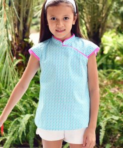 Blouse chinoise   ANNAM - 'LA FAUTE A VOLTAIRE' - Bleu turquoise
