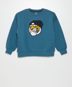 Sweat en molleton avec maille bouclette - Bleu
