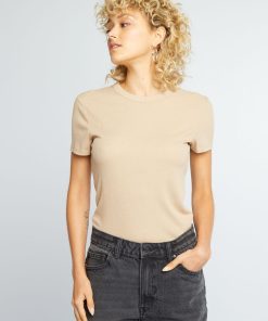 Tee-shirt en maille côtelé - Beige