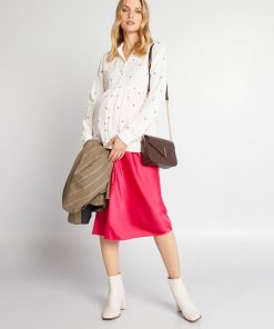 Chemisier grossesse en gaze de coton imprimé coeur - Rose