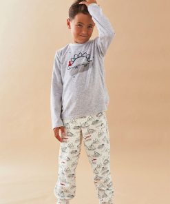 Pyjama 2 pièces Noël en velours, clair/blanc - Gris