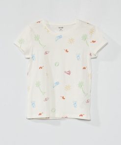 T-shirt imprimé à col rond - Blanc