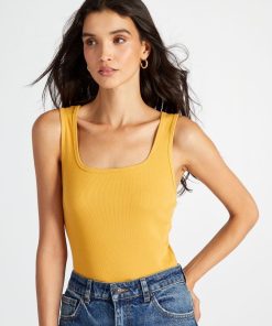 Body en maille côtelée - Jaune