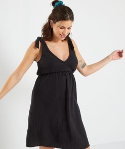 Robe grossesse en gaze de coton - noir