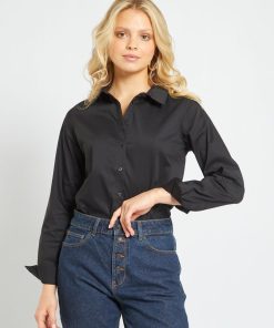 Chemise fittée col italien - noir