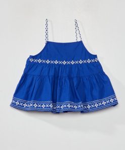 Blouse à bretelles fines et broderies - bleu