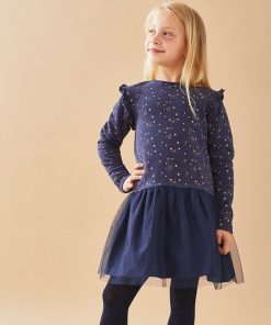 Robe bi-matière imprimés étoiles, - Bleu