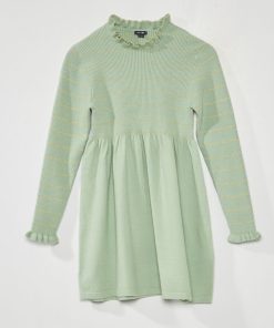 Robe pull à rayures - Vert