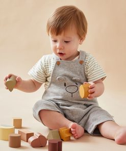 Set salopette Nouky + t-shirt rayé, clair/écru/vert - Gris