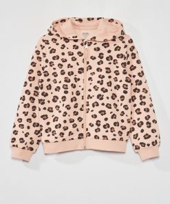 Sweat zippé à capuche - Rose