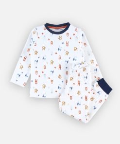 Pyjama 2 pièces à imprimé animalier en velours, - Blanc