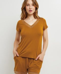 Camille t-shirt manches courtes viscose - Marron caramel