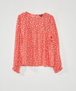 Blouse à manches longues avec imprimé - Rouge
