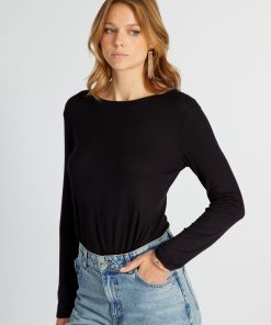 T-shirt en maille côtelée stretch - noir