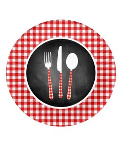 Set de 10 assiettes en carton 18 cm Menu du jour - Rouge