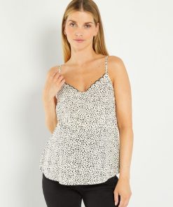 Top grossesse à bords ondulés - Blanc à pois