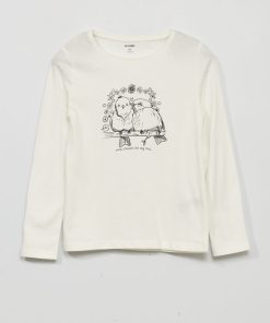T-shirt à manches longues avec imprimé - Blanc