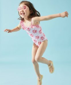 Maillot fleuri à volants, clair/rose foncé - Rose