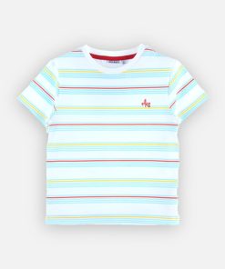 T-shirt rayé en coton BIO, - Bleu