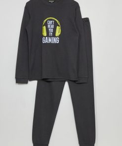 Pyjama long - imprimé 'gaming' - 2 pièces - Gris anthracite