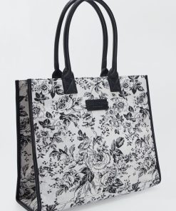 Sac cabas en velours - Blanc/noir