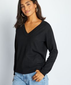 Pull en maille à col V - noir