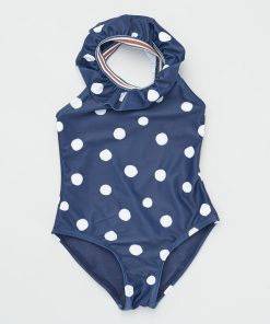 Maillot de bain 1 pièce motif pois - bleu pois
