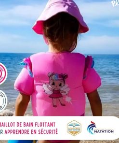 Maillot de Bain Coquotte Enfant avec Flotteurs - Accessoire de Natation Fille - Rose