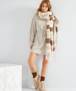 Robe pull ceinturée 'JDY' - Beige chiné