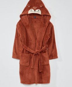 Peignoir en polaire avec capuche animée - Marron