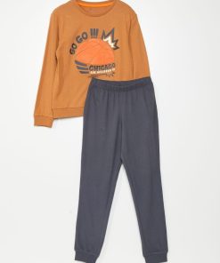 Pyjama en jersey avec empiècement - 2 pièces - Marron