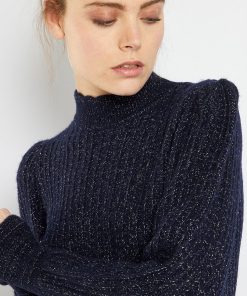 Pull en maile tricot pailleté - bleu marine