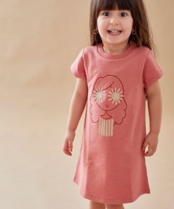 Robe petite fille en molleton, - Rose